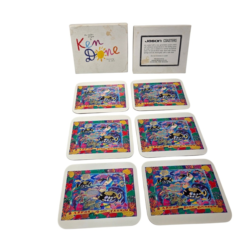 Ken Done Barrier Reef Garden Tropical Fish Art Coaster Vibrant Color Kitchen Bar